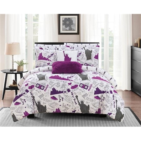 Chic Home Chic Home BCS13972-US 9 Piece Battery Reversible Comforter Set - Purple; Grey & White; Full Size BCS13972-US